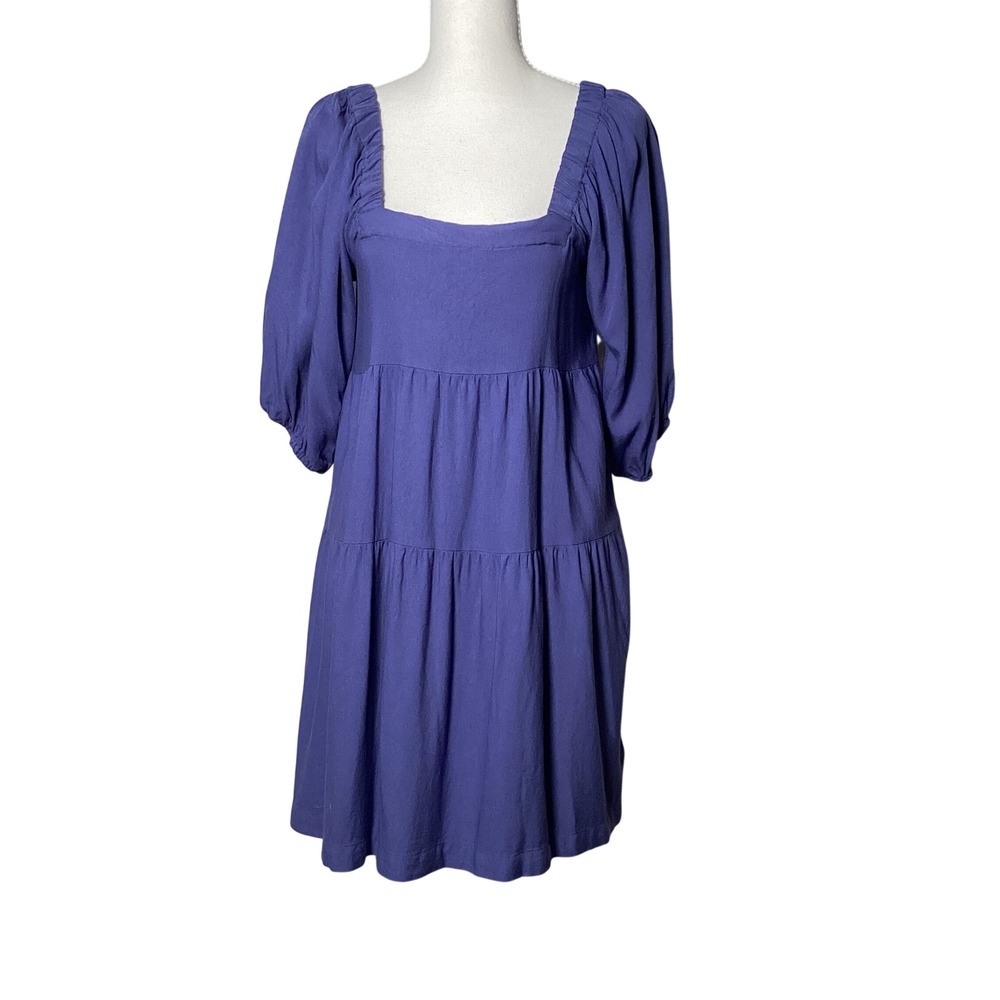 Hunter & Brown‎ Boho Women Dress Medium Purple Tiered Babydoll Puff Sleeve